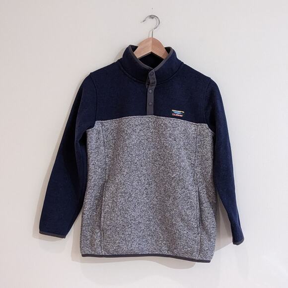 *READ* L.L. Bean Sweater Fleece Quarter Snap Pullover Navy Gray No Size Tag - Picture 1 of 8